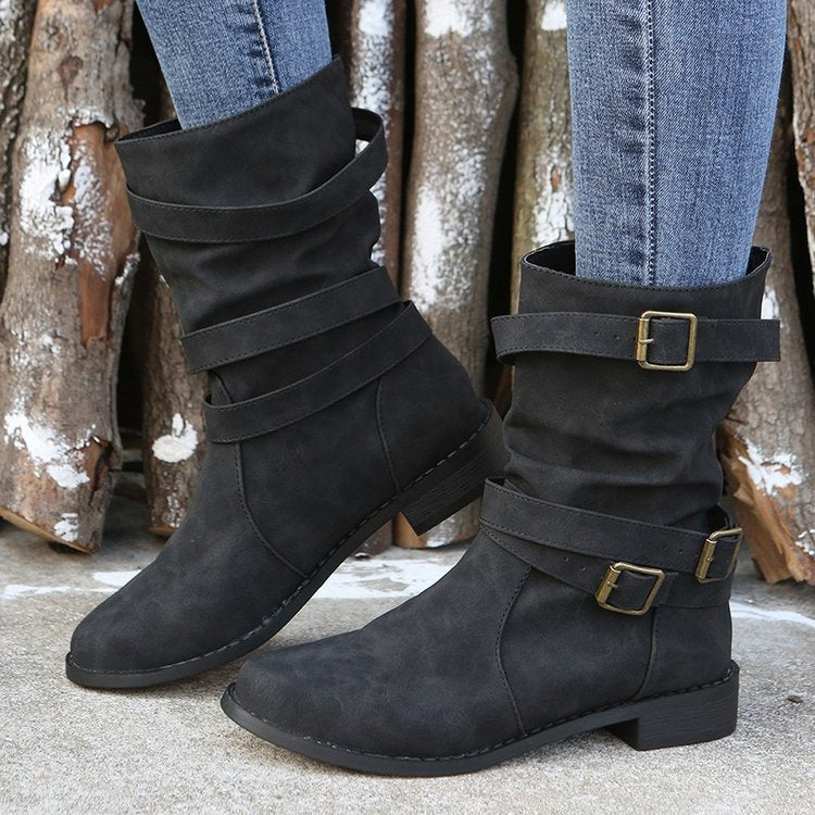 Damen Modische Stiefeletten mit verstellbaren Riemen und robustem Profil Stalluxe