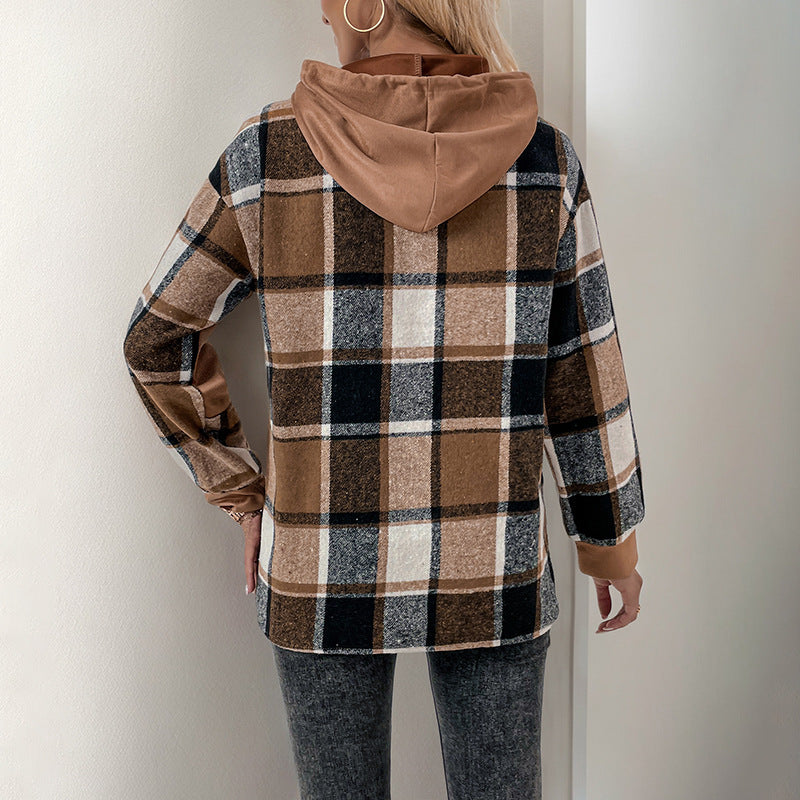 Damen Kapuzenpullover mit karierten Ärmeln Stalluxe