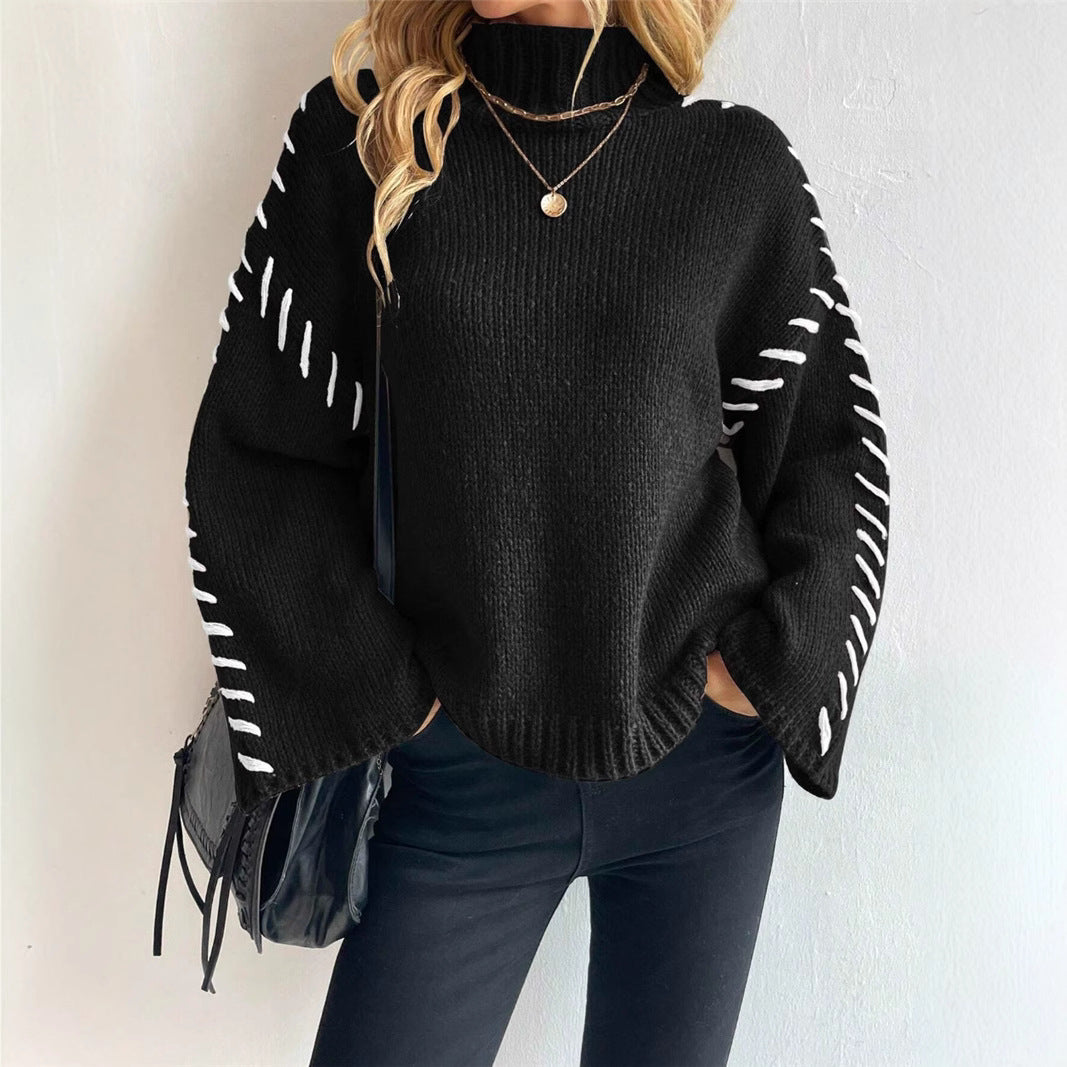 Damen Strickpullover mit breiten Ärmeln und hohem Kragen Stalluxe