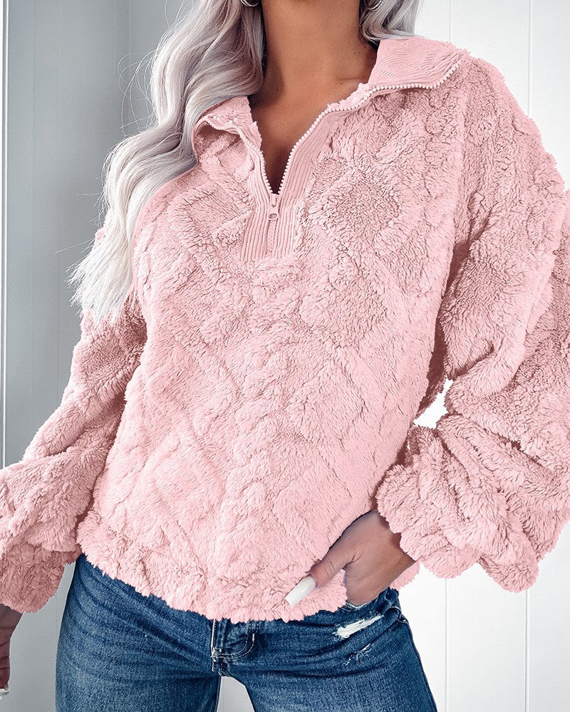 Damen Flauschiger Zip-Pullover mit strukturiertem Design Stalluxe