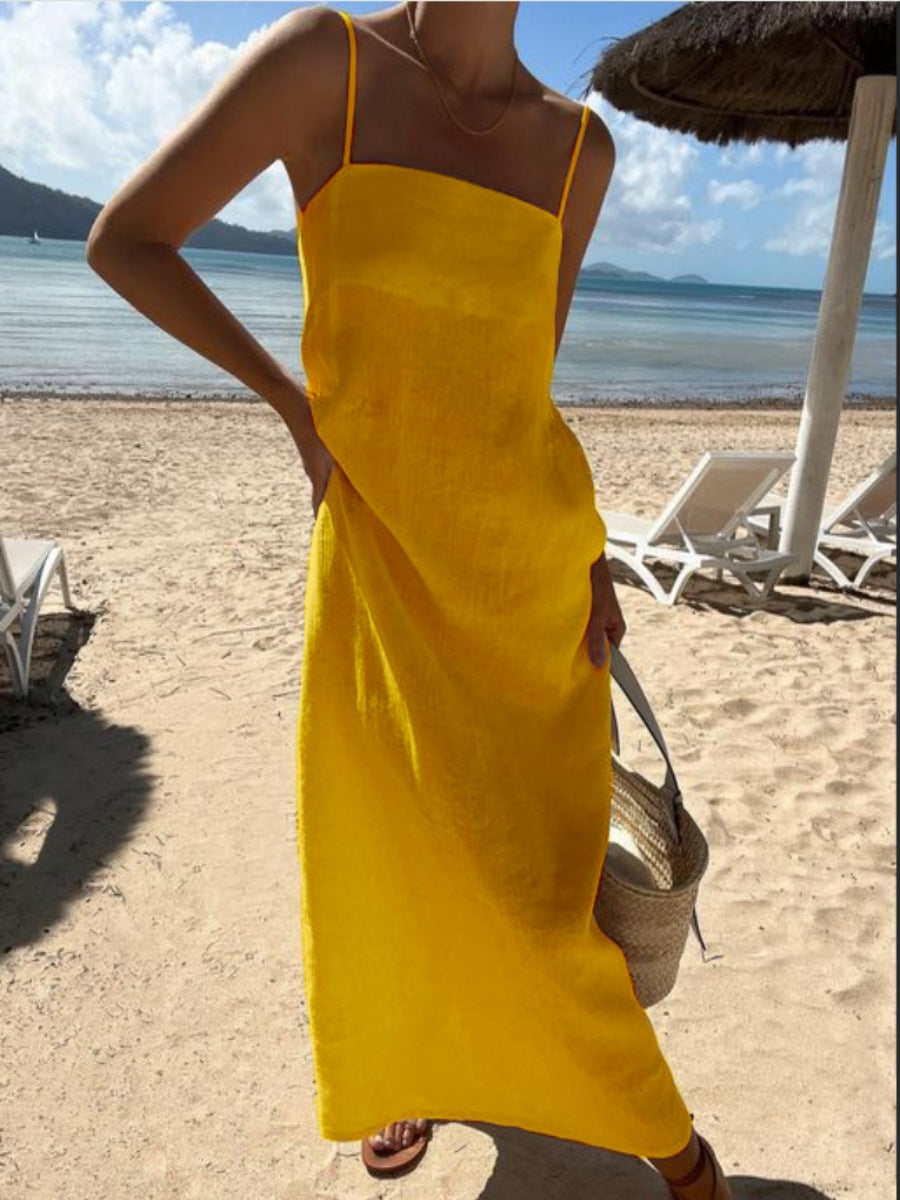 Damen Maxikleid aus luftigem Leinen mit Spaghettiträgern Stalluxe