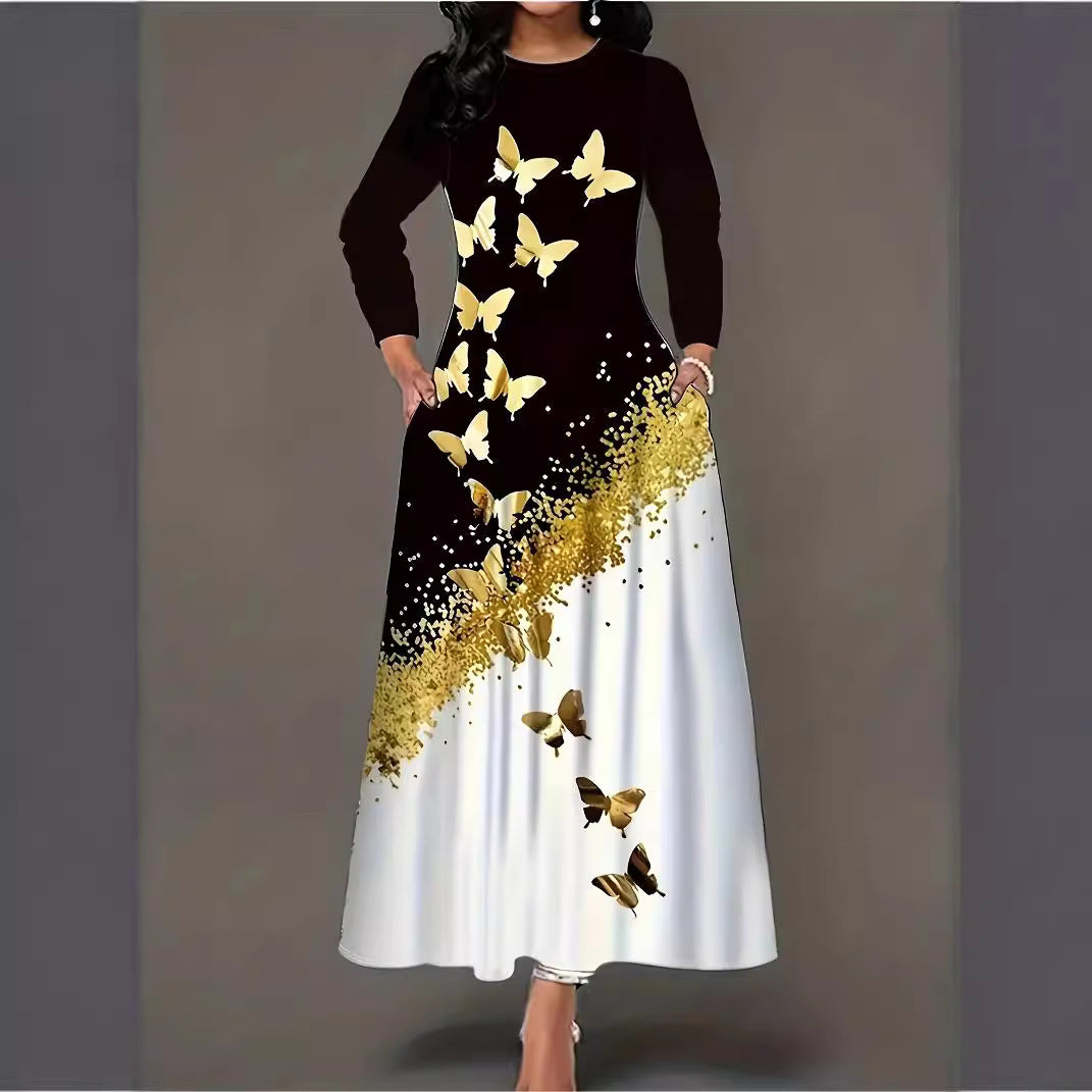 Damen Elegantes Langarmkleid mit Schmetterlingsdesign Stalluxe