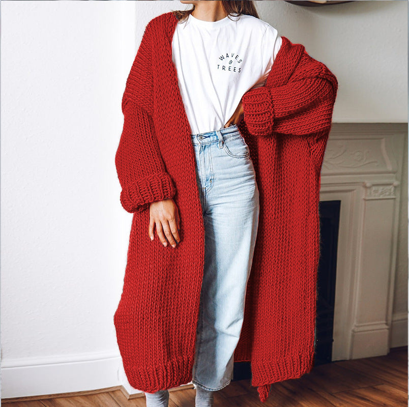 Damen Großer Strickmantel mit tiefen Taschen und voluminösen Ärmeln Stalluxe