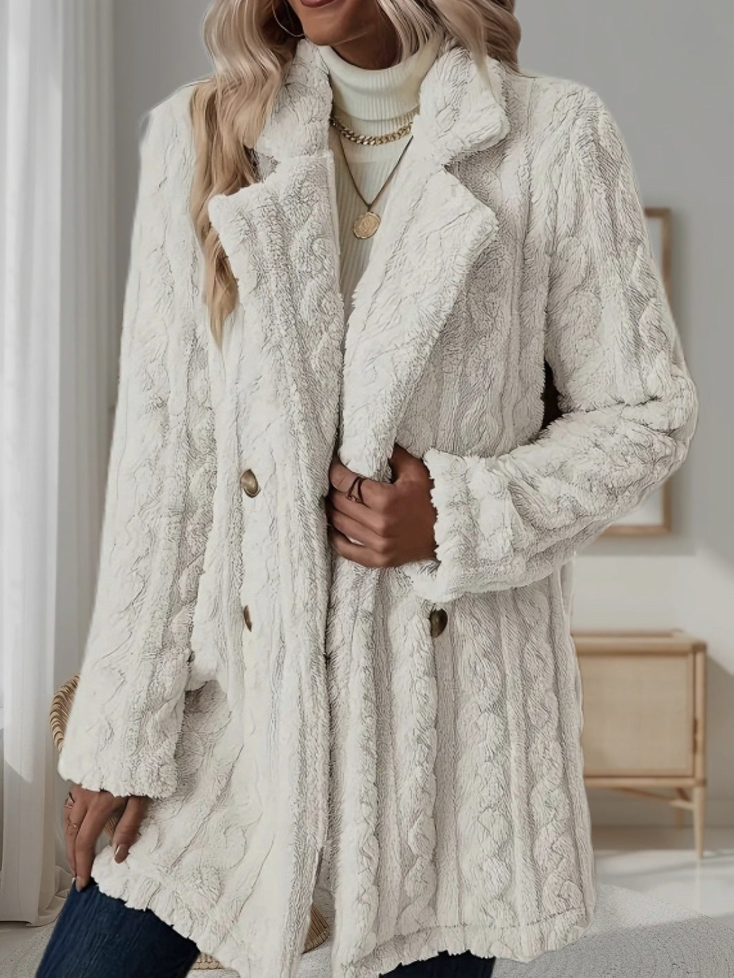Damen Plüschmantel mit strukturiertem Design und großen Knöpfen Stalluxe