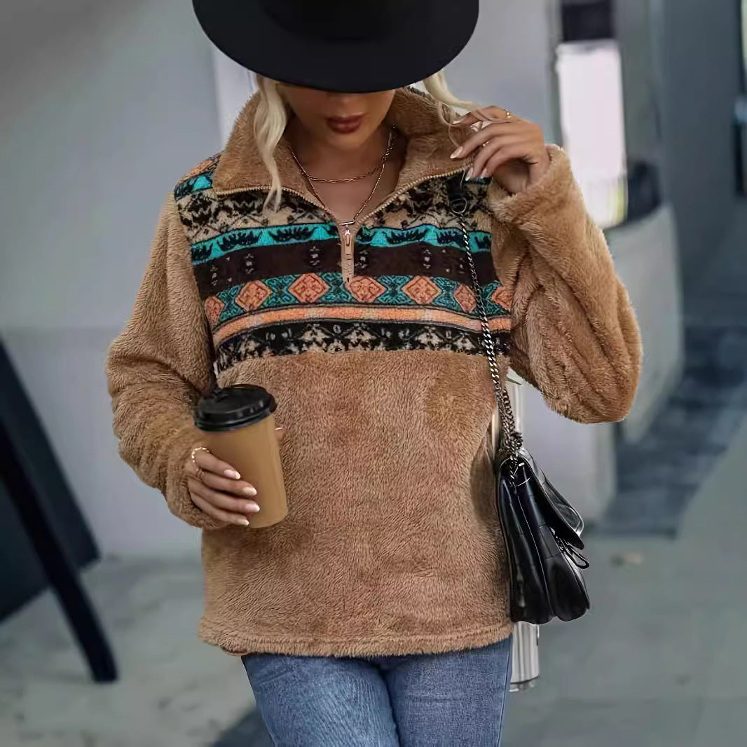 Damen Fleece-Pullover mit floralem Muster und praktischem halbhohem Reißverschluss Stalluxe