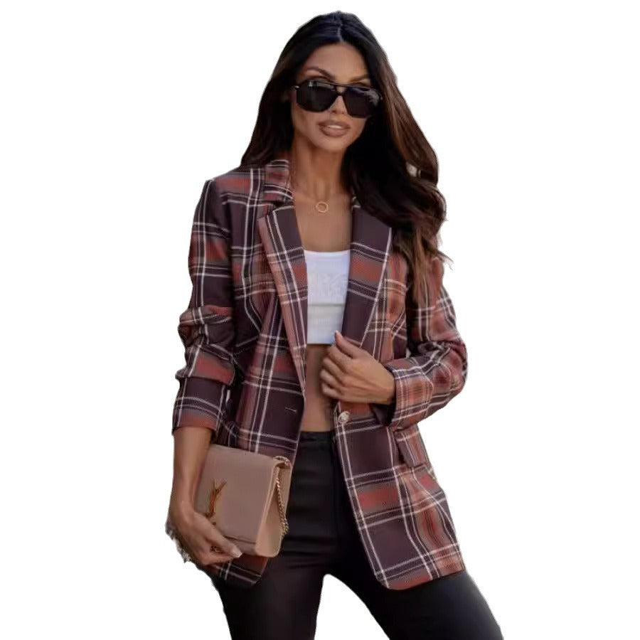 Damen kariertes Blazerjacke mit elegantem Schnitt und modernem Design Stalluxe