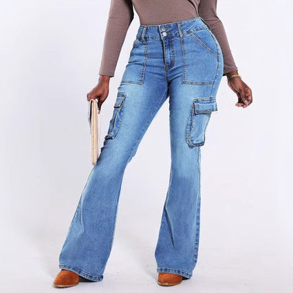 Damen Flared Cargo-Jeans mit praktischen Seitentaschen und hohem Bund Stalluxe
