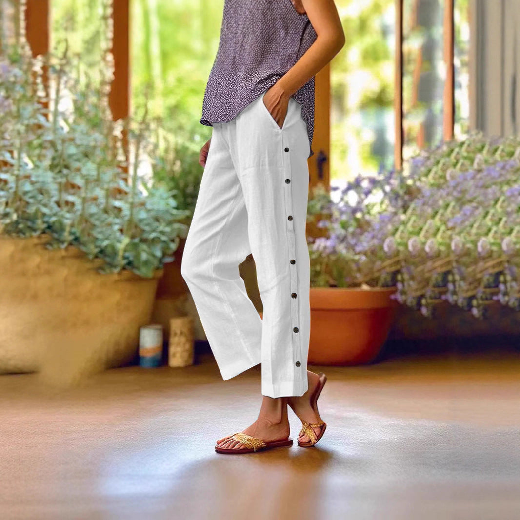 Damen Leichte und luftige Sommerhose mit seitlichen Knöpfen Stalluxe