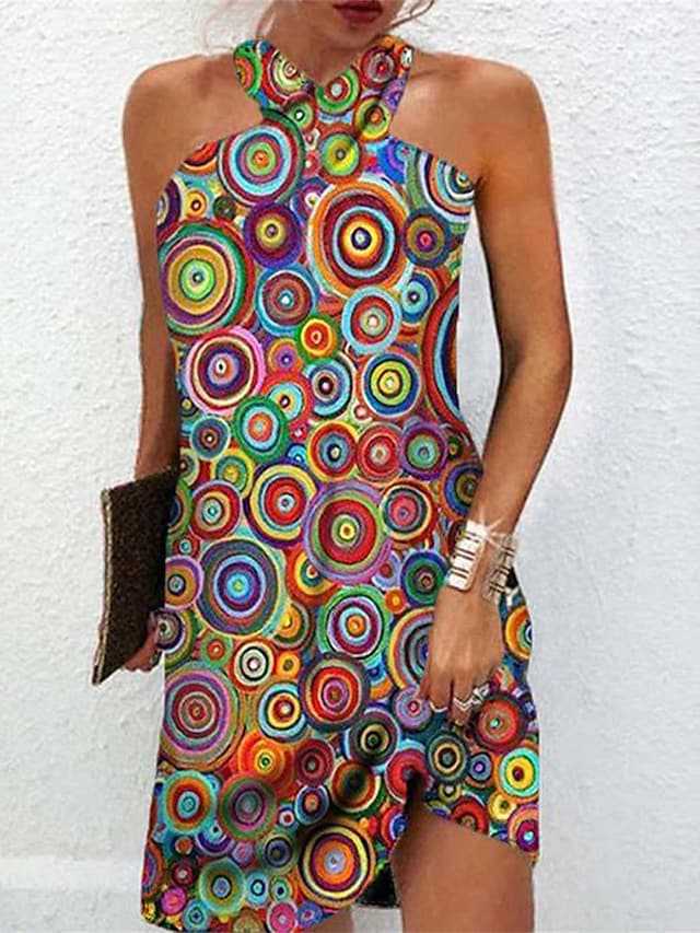 Damen Kurzes Kleid mit kreativem Kreisdesign Stalluxe