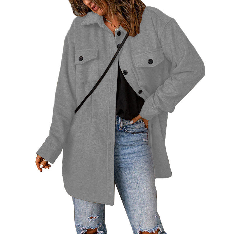 Damen gemütliche Oversize-Hemdjacke mit praktischen Taschen Stalluxe