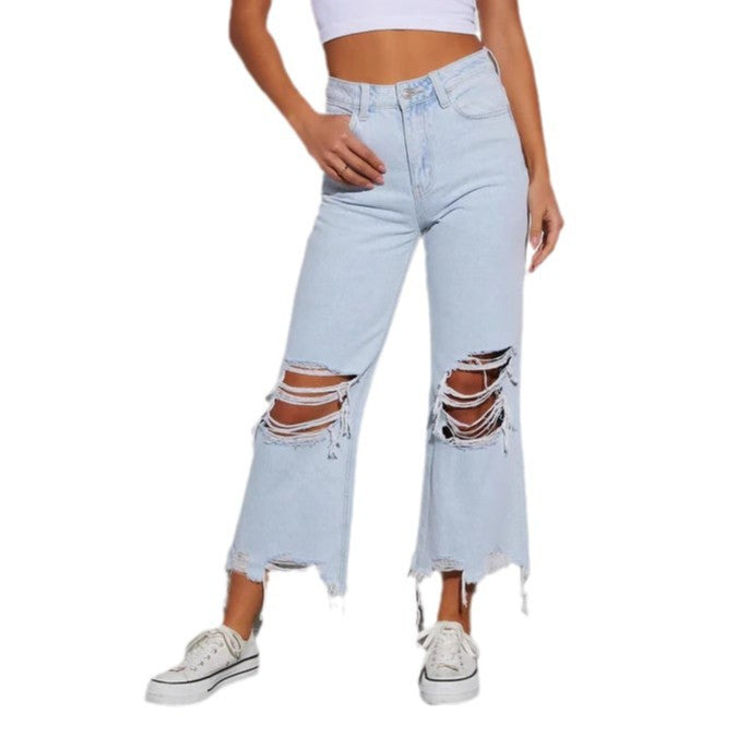 Damen Distressed Jeans mit weitem Bein und fransigem Saum Stalluxe