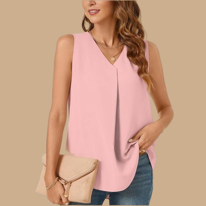 Damen elegante Bluse mit V-Ausschnitt und fließendem Schnitt Stalluxe