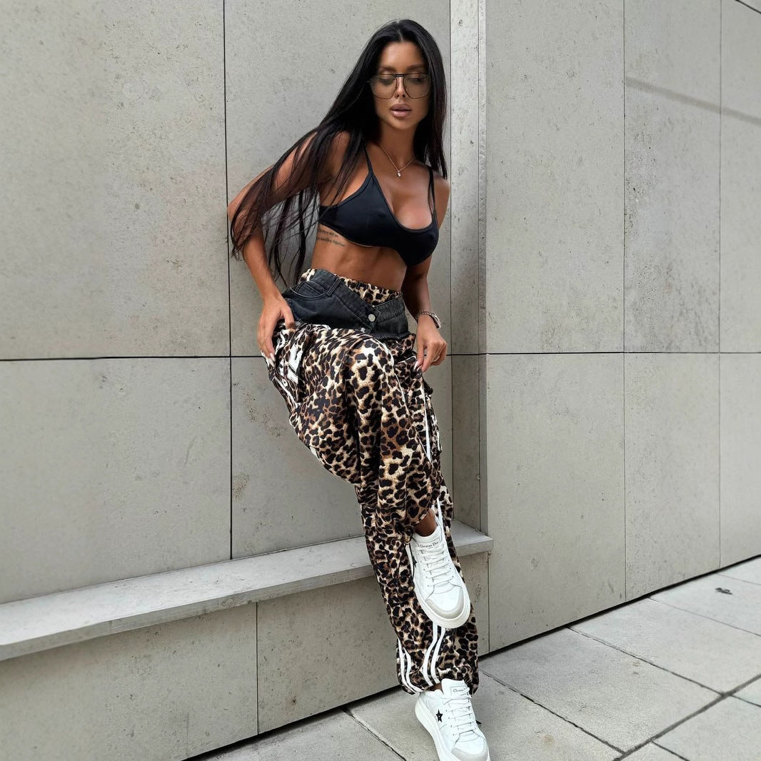 Damen Freizeithose mit Leopardenmuster und seitlichen Streifen Stalluxe