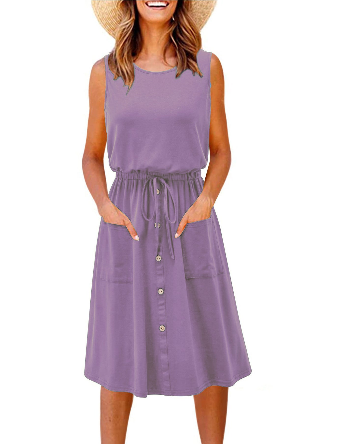 Damen Stilvolles Freizeitkleid mit Knopfdetail und praktischen Taschen Stalluxe