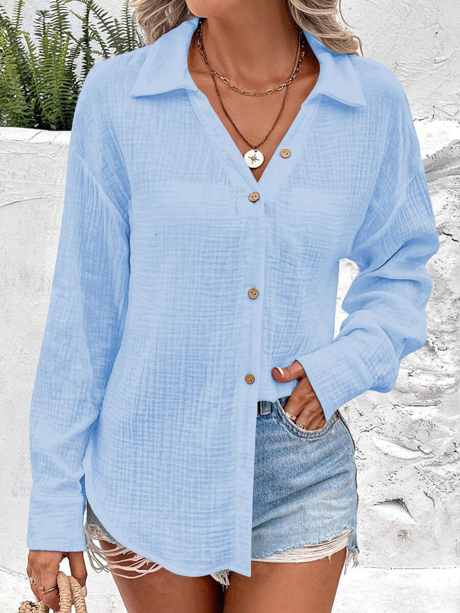 Damen Luftige Baumwollbluse mit knopfbaren Akzenten und elegantem Schnitt Stalluxe
