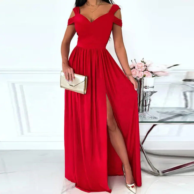 Damen Maxikleid mit schulterfreiem Design und raffiniertem Schlitz Stalluxe