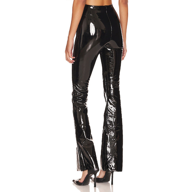 Damen Hochglänzende Flared-Leggings aus elastischem Material Stalluxe