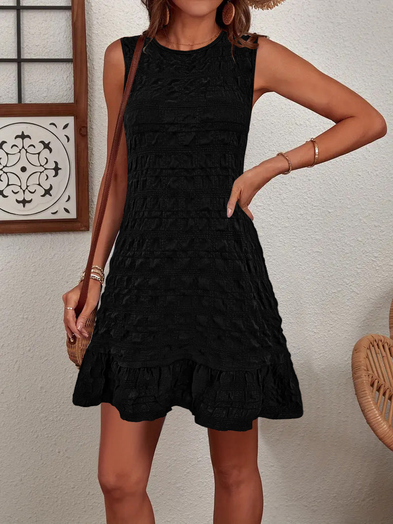 Damen strukturiertes Rüschensaum Kleid Stalluxe