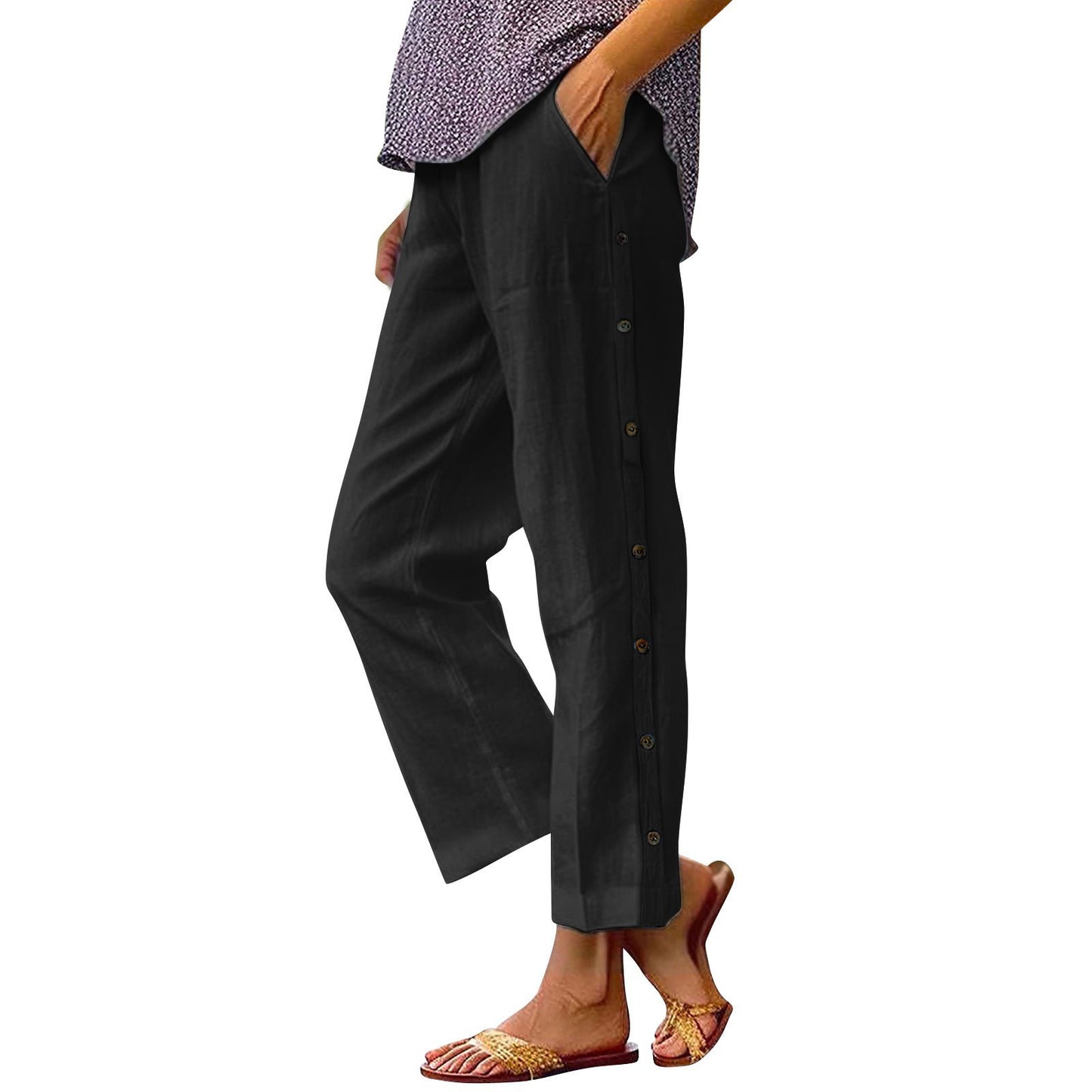 Damen Bequeme Leinenhose mit Knopfdetails Stalluxe