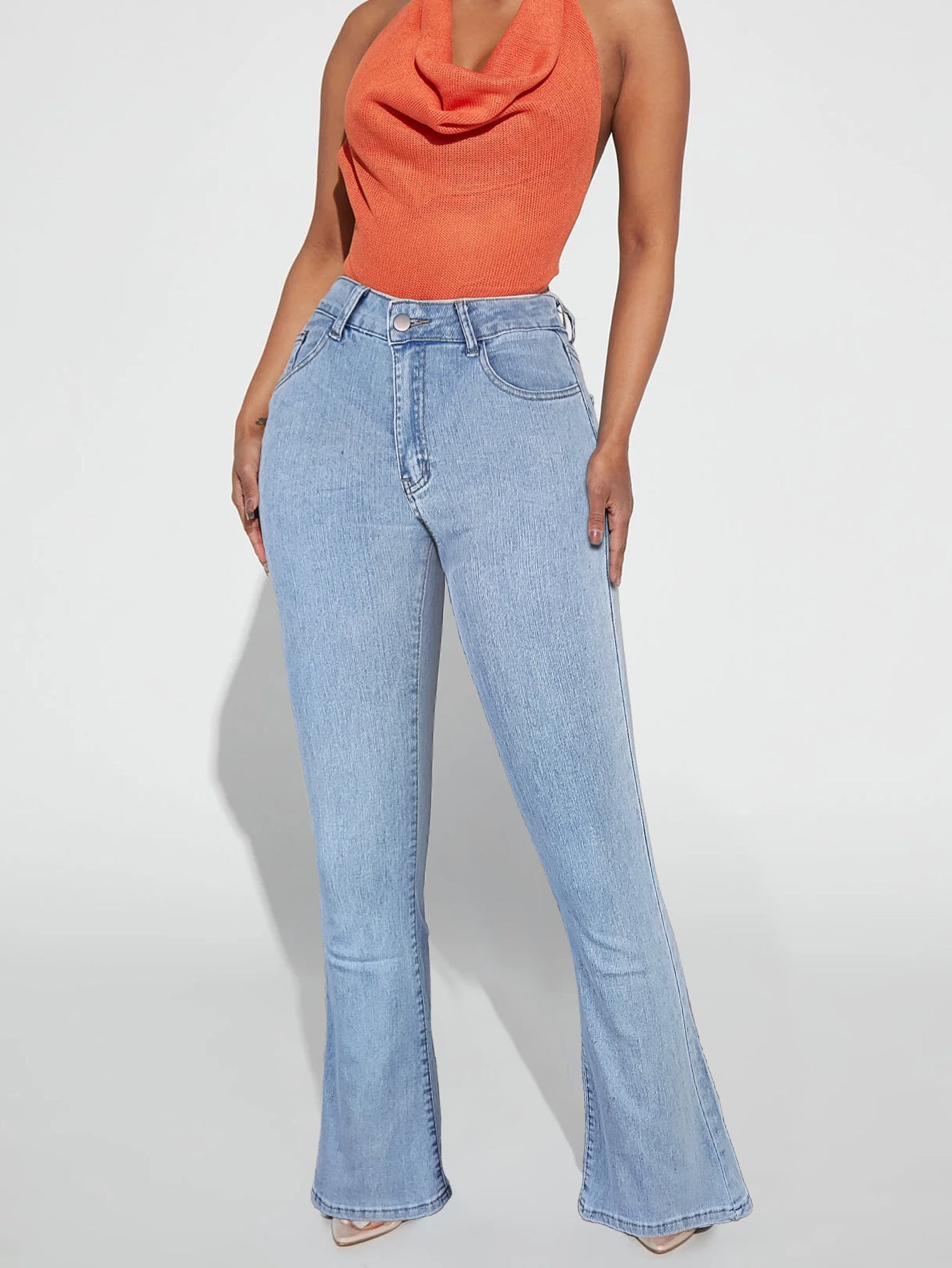 Damen Flared Jeans mit floralem Stickdesign und hohem Taillenschnitt Stalluxe