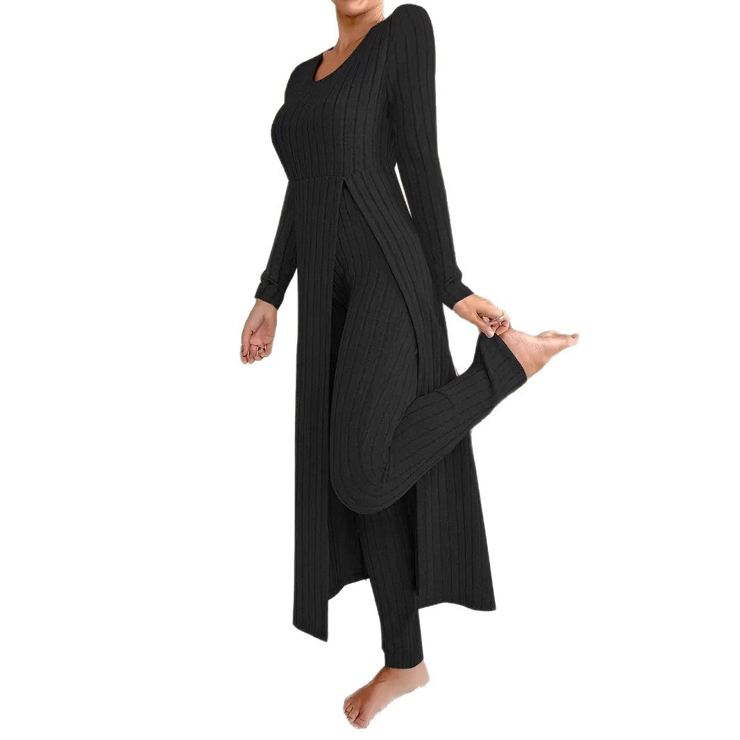 Damen Elegantes Maxijumpsuit mit hochsensibler Struktur und seitlichen Schlitzen Stalluxe