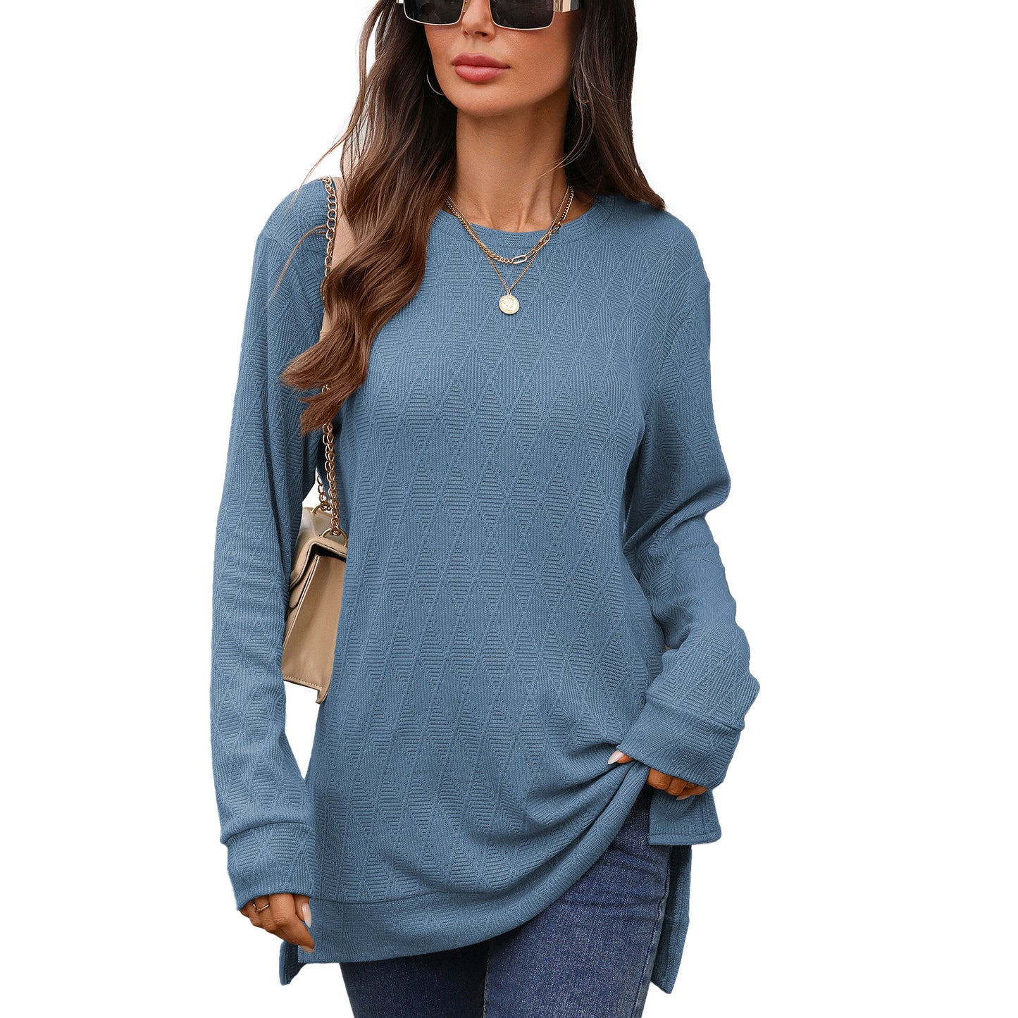 Damen Langarmshirt mit strukturiertem Muster und seitlichen Schlitzen Stalluxe