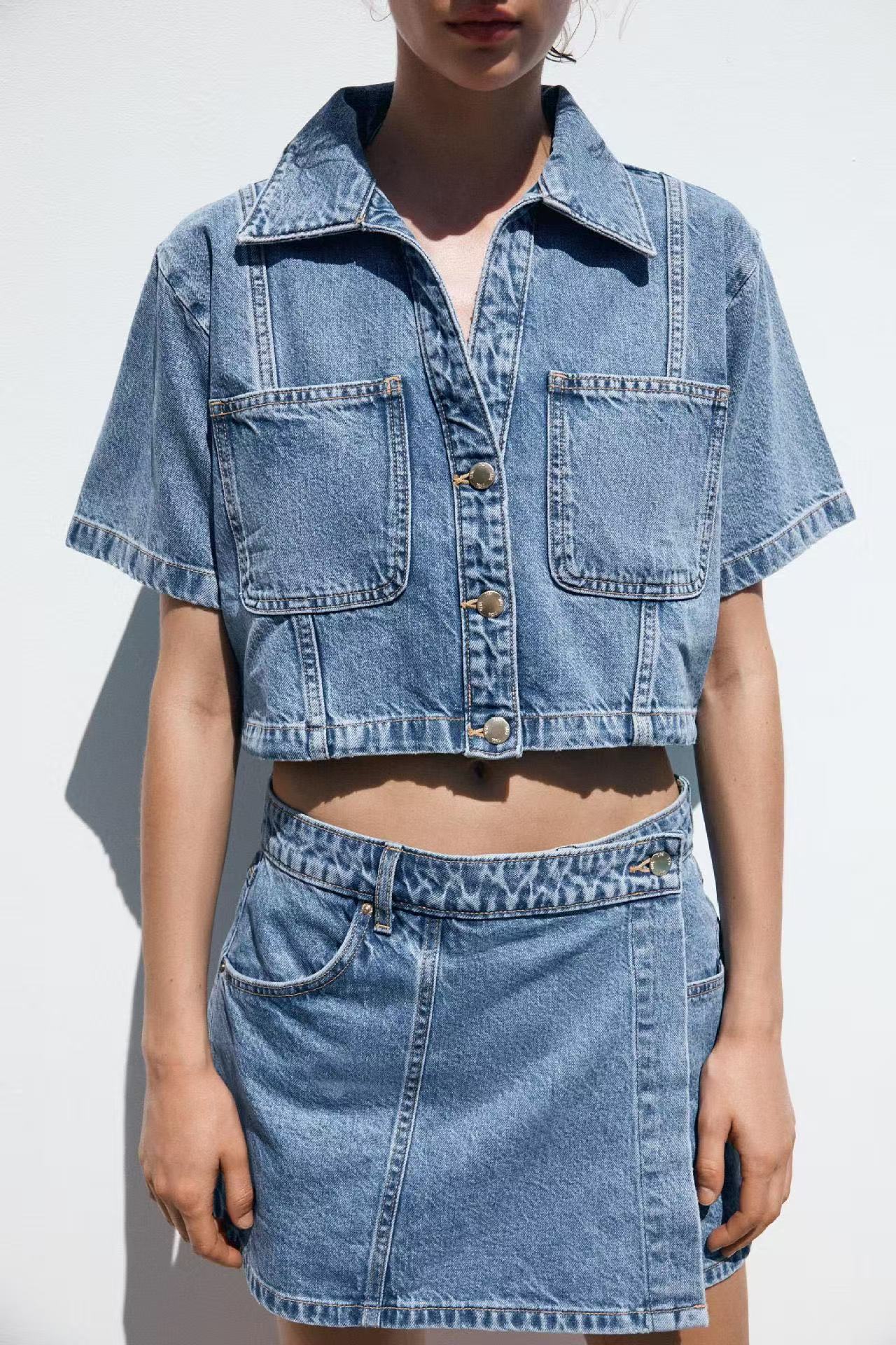 Damen Denim-Cropjacke mit aufgesetzten Taschen Stalluxe