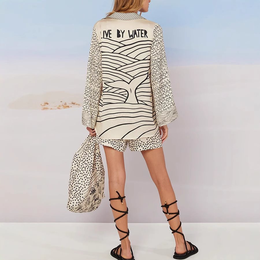 Damen lässige Strandbluse mit kunstvollem maritimem Druck und schickem V-Ausschnitt Stalluxe
