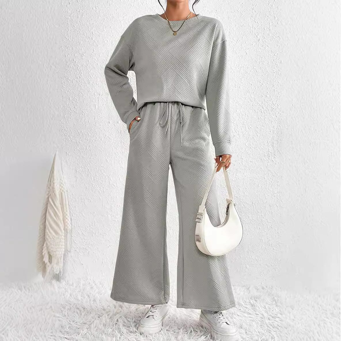 Damen Lässiges Lounge-Set mit weitem Schnitt und bindbarem Taillengürtel Stalluxe