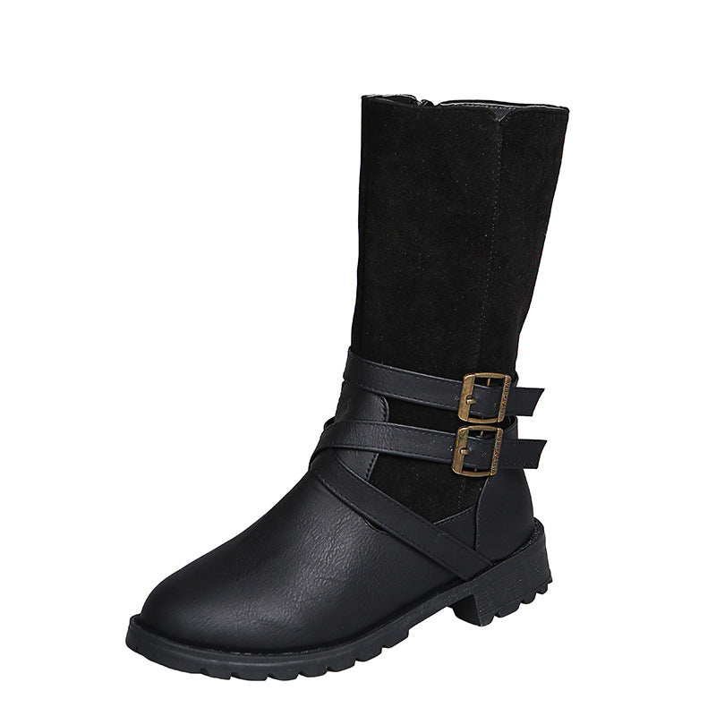 Damen elegante Stiefel mit modischem Kreuz-Riemen-Design und robustem Profil Stalluxe