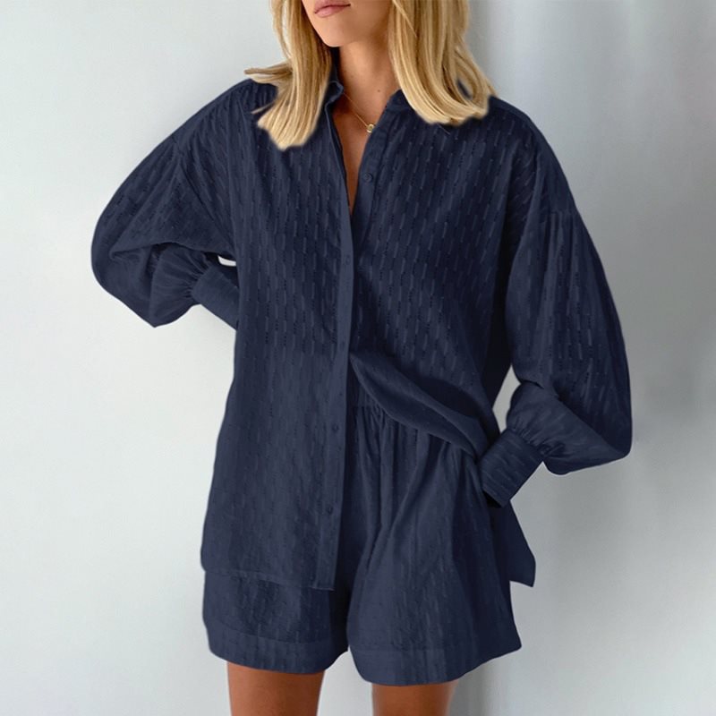Damen lässiges Oversized Hemd mit Struktur und kurzen Hosen Stalluxe