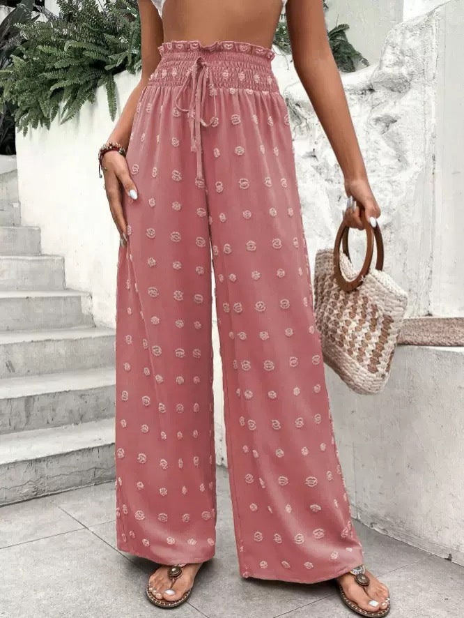 Damen Elegante Weite Sommerhose mit elastischem Bund und süßem Muster Stalluxe