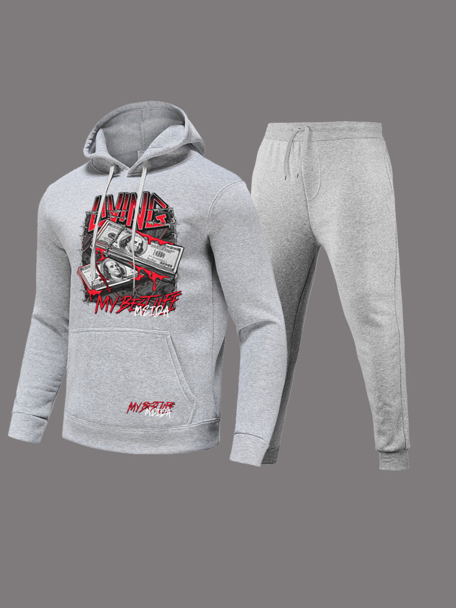 Herren sportliches Hoodie- und Jogginghose-Set mit auffälligem Grafikdruck Stalluxe