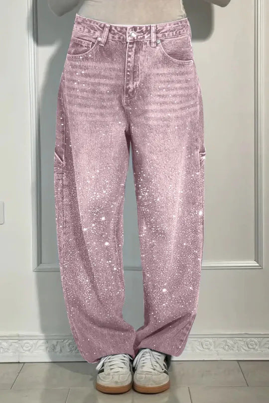 Damen modische Mom-Jeans mit schimmernden Details Stalluxe