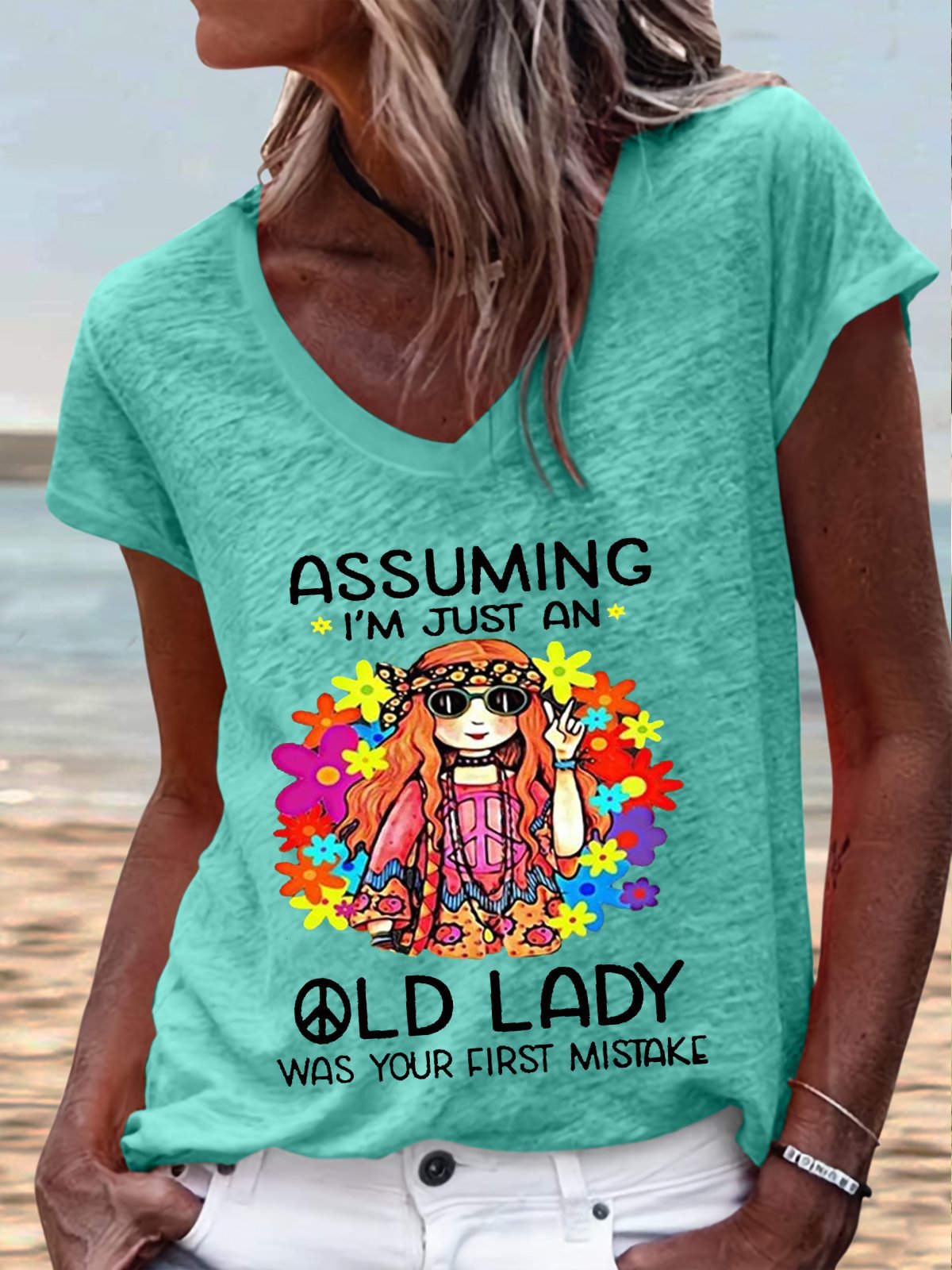 Damen V-Ausschnitt T-Shirt mit einzigartigem Vintage-Design Stalluxe