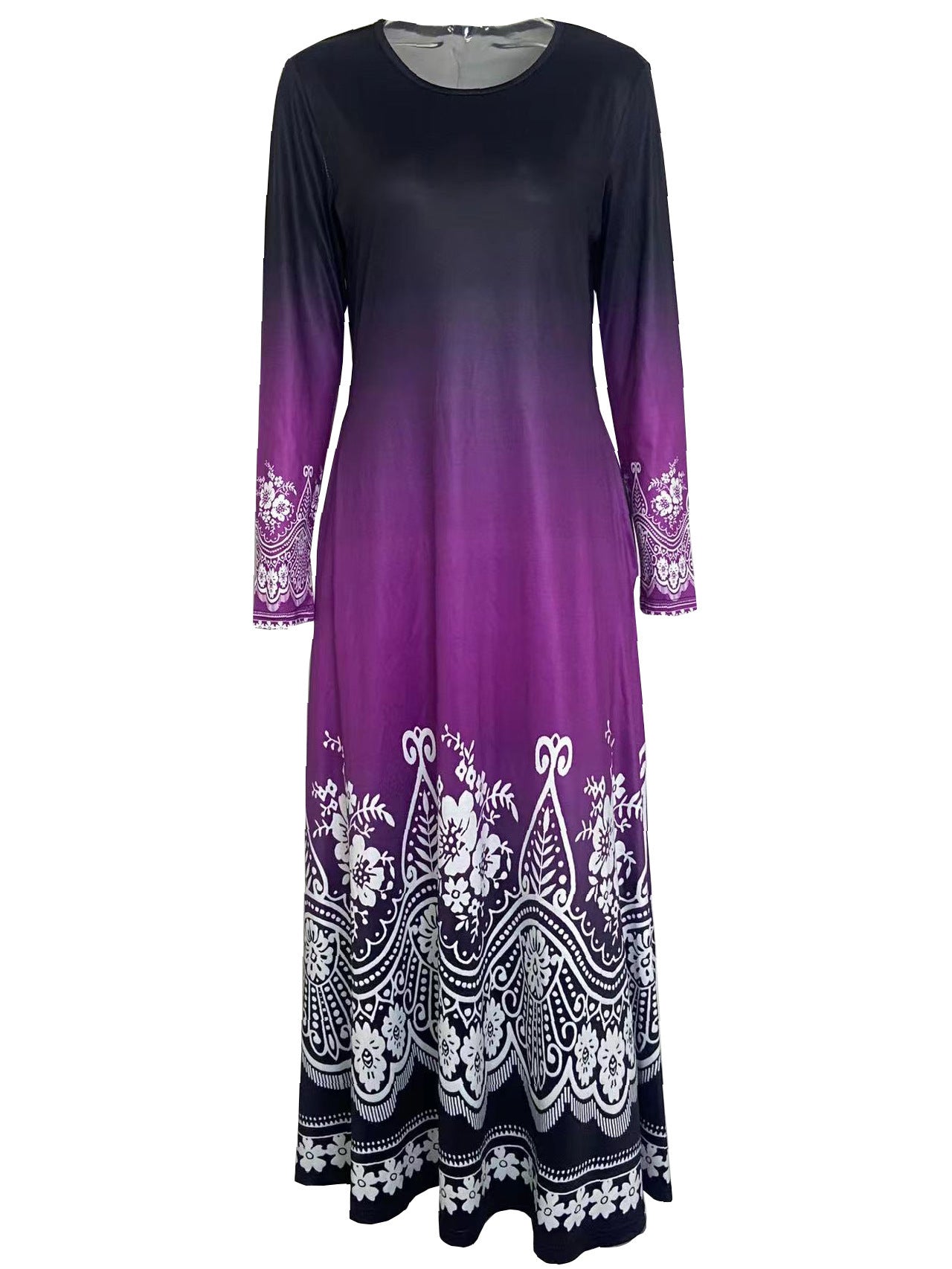 Damen Maxi-Kleid mit farbenfrohem Ombre-Design und floralen Verzierungen Stalluxe