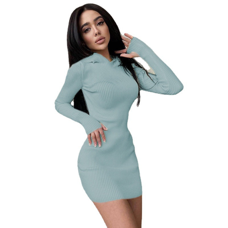 Damen Figurbetontes Rippenkleid mit hohem Kragen und langen Ärmeln Stalluxe