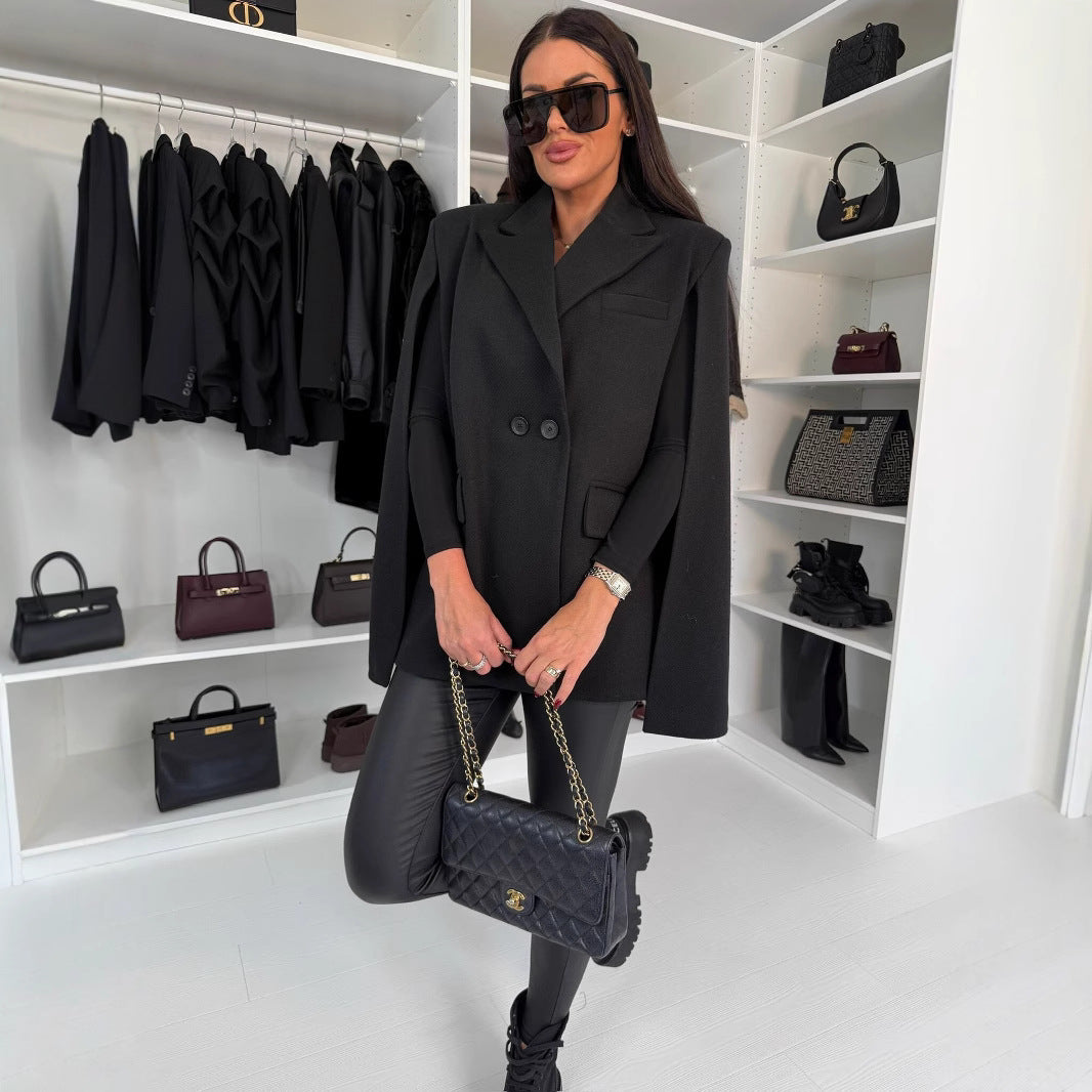 Damen modischer Wickelblazer mit kapuzenartigem Design und eleganten Druckknöpfen Stalluxe