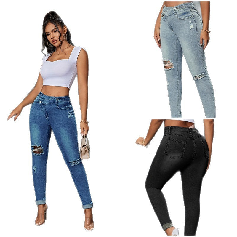 Damen Skinny Jeans im trendigen Used-Look mit auffälligen Rissen Stalluxe