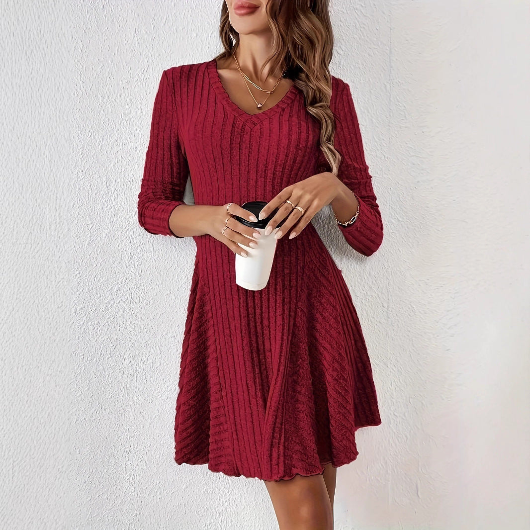 Damen Strickkleid mit V-Ausschnitt und Rüschendetails Stalluxe