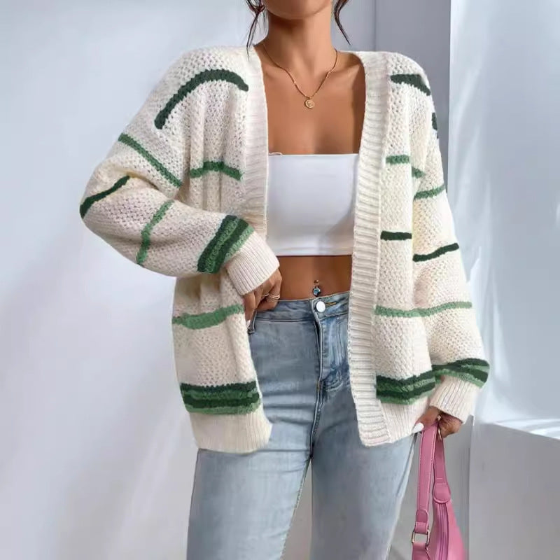 Damen Strickjacke mit buntem Streifenmuster und lässigem Schnitt Stalluxe