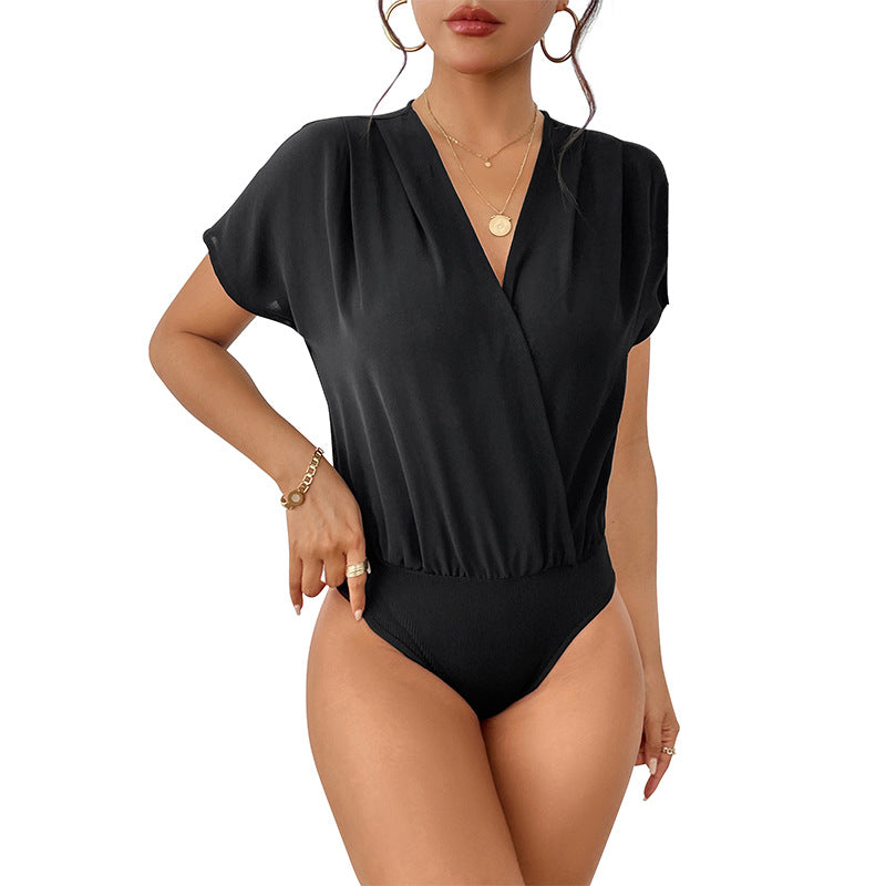 Damen Body mit eleganter Wickeloptik und kurzen Ärmeln Stalluxe