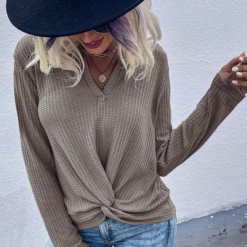 Damen lässiger V-Ausschnitt Pullover mit Knopfdetails und Knotendesign Stalluxe