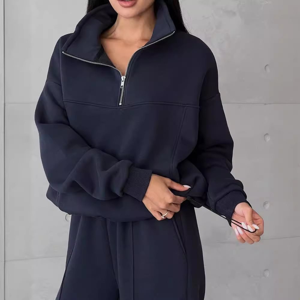 Damen Sportliches Fleece-Kombinationsset mit Stehkragen Stalluxe