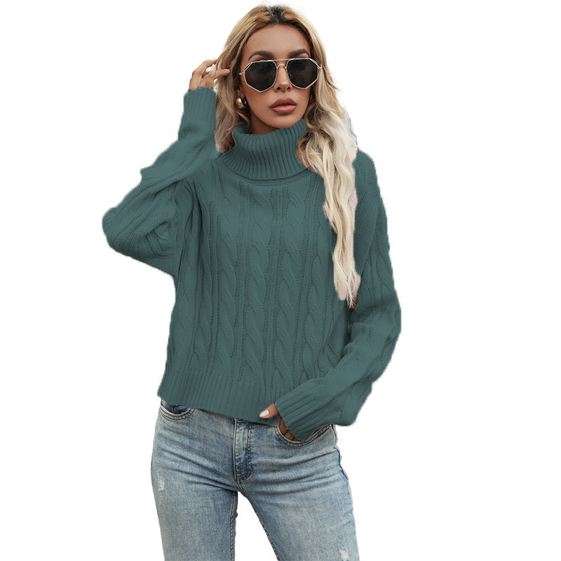 Damen Grobstrickpullover mit hohem Rollkragen und markantem Zopfmuster Stalluxe