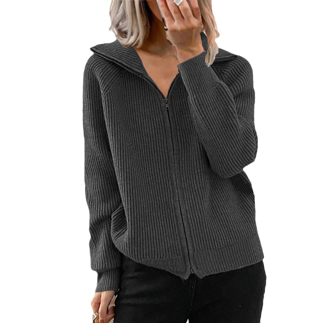 Damen Strickjacke mit hohem Kragen und durchgehendem Reißverschluss Stalluxe