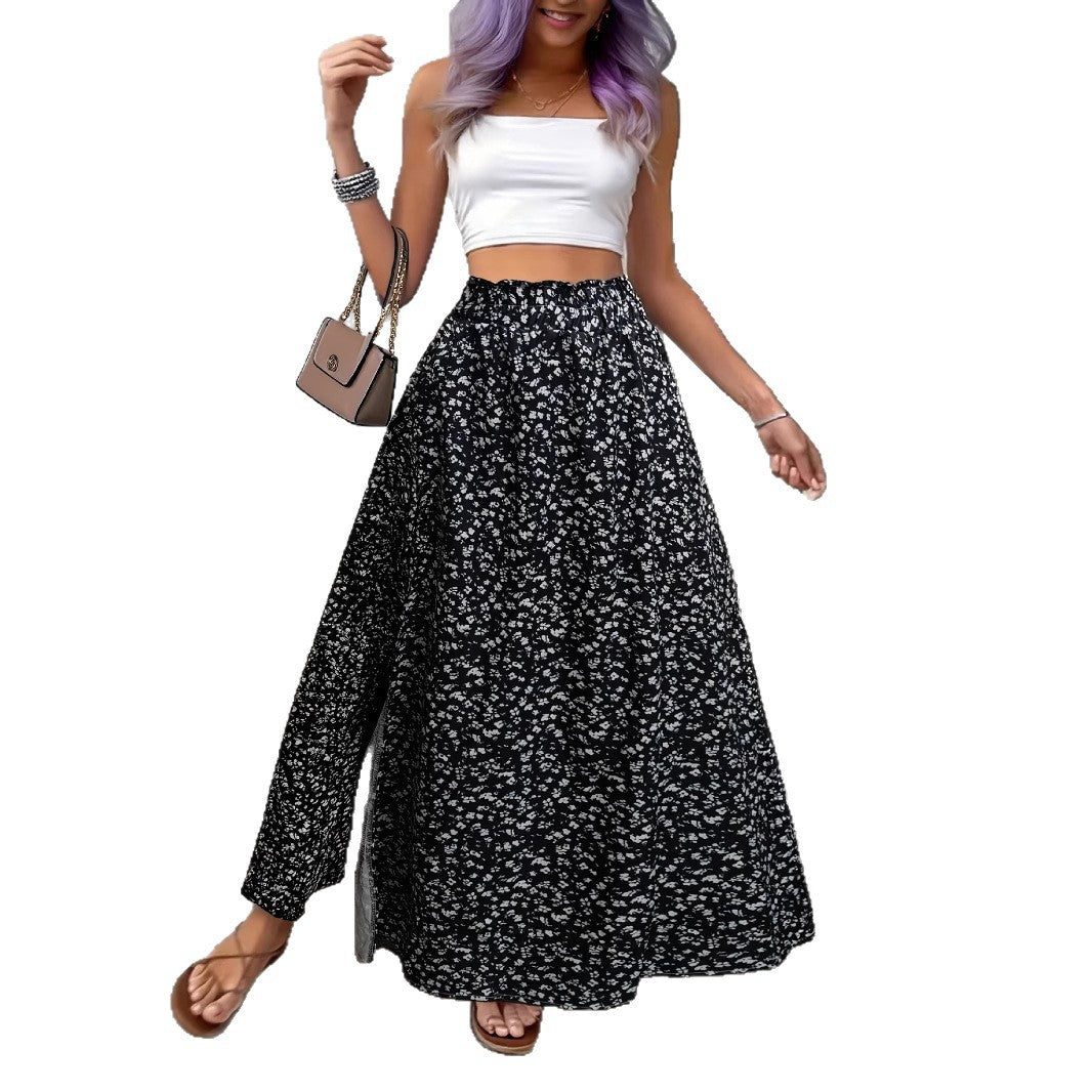 Damen Maxirock mit floralem Muster und seitlichem Schlitz Stalluxe