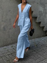 Damen luftige Leinenbluse und weite Hose Stalluxe