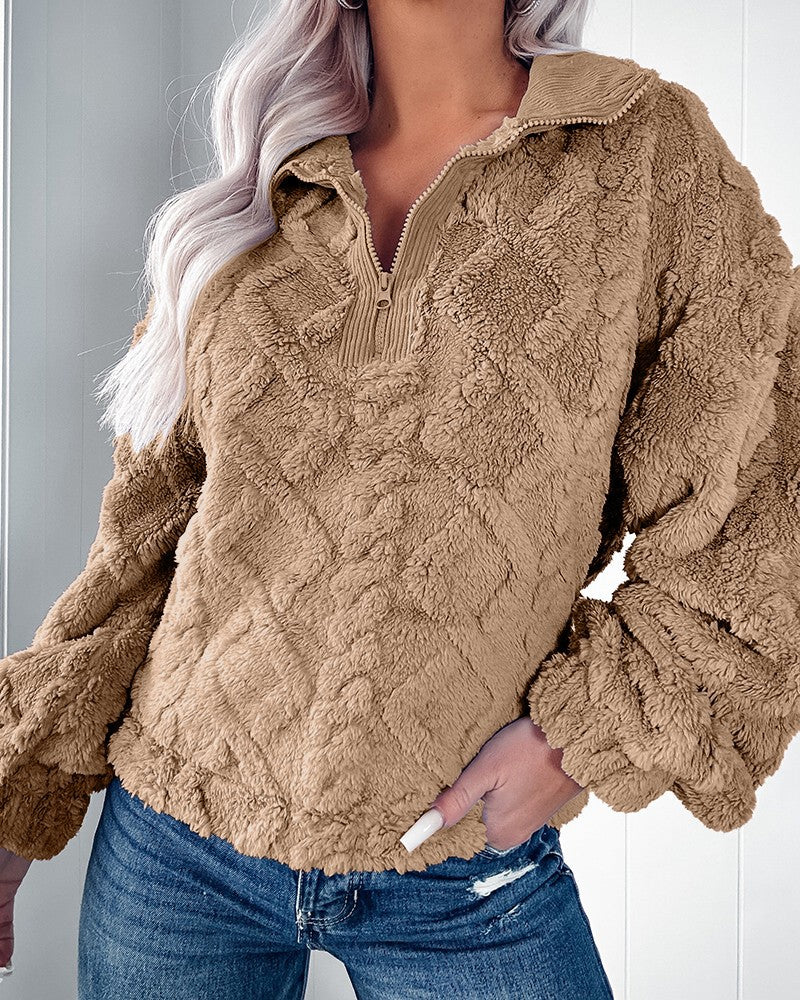 Damen Flauschiger Zip-Pullover mit strukturiertem Design Stalluxe