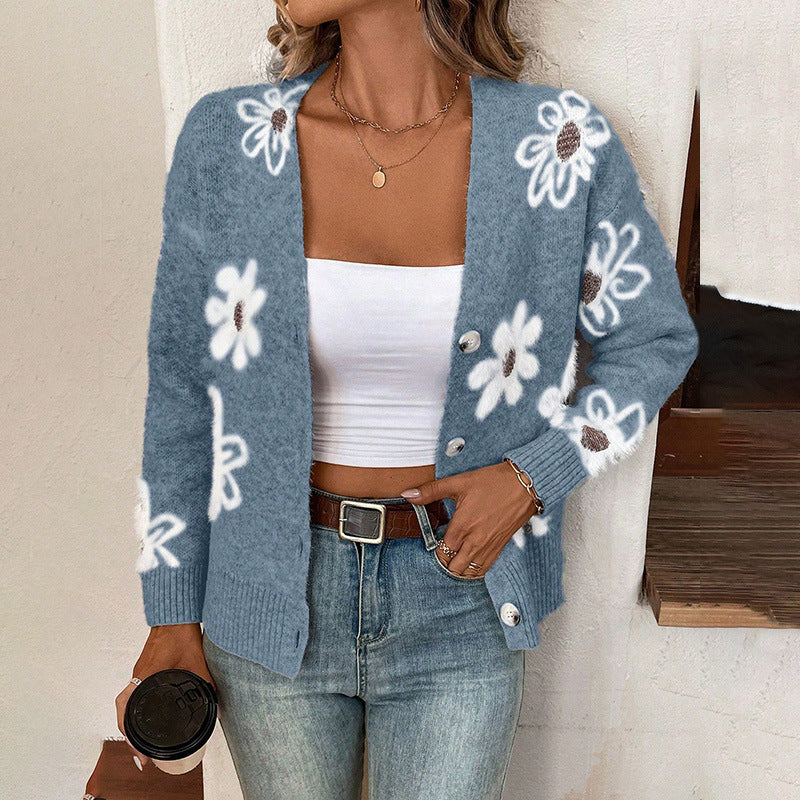 Damen Strickjacke mit floralem Design und Knopfdetails Stalluxe